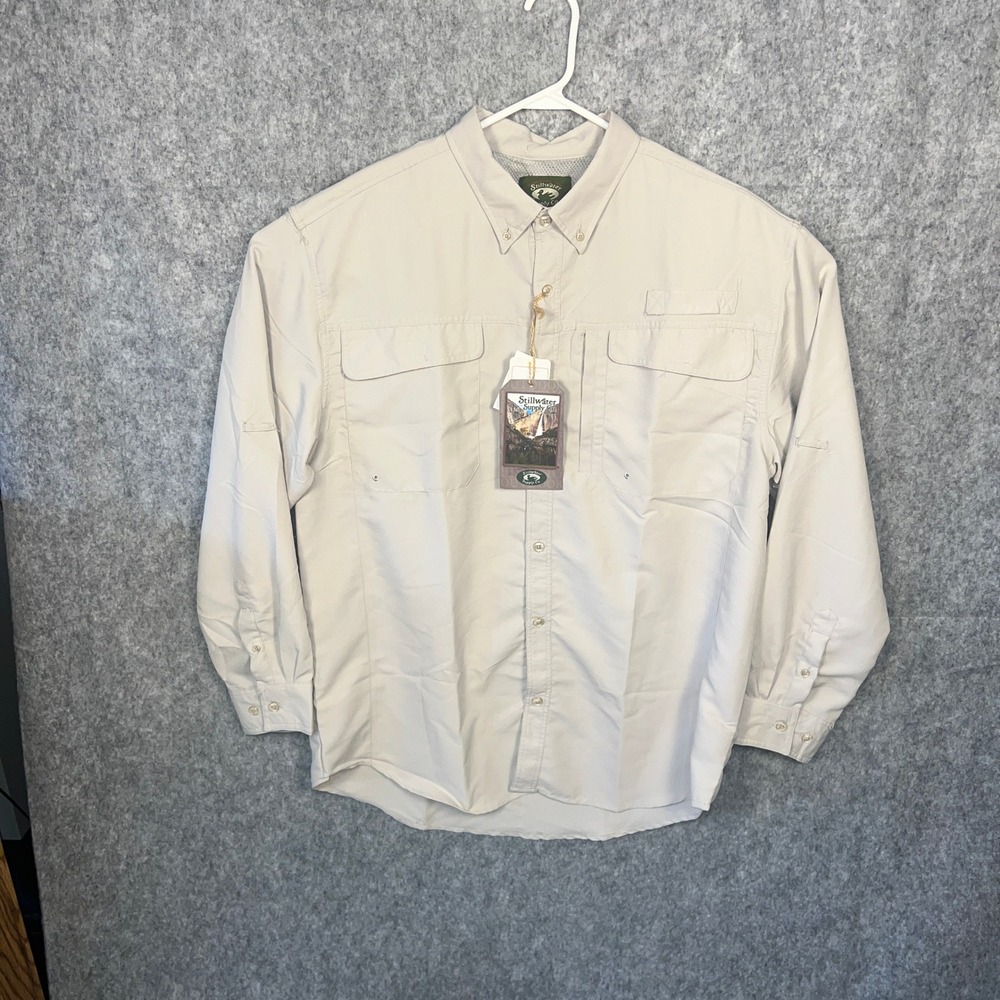 Stillwater Supply Co Men's Fishing Shirt Long Sleeve UPF 40+ Tan Khaki Large NWT